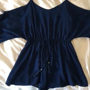 Lightly Worn Off the Shoulder Navy Blue Romper